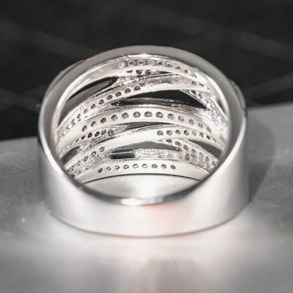 18k White Gold Diamond Ring Wide Ring Band - Picture 7 of 9
